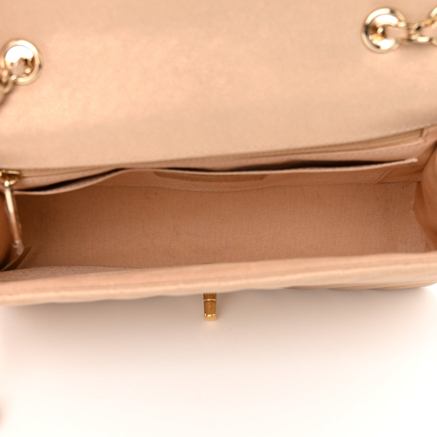 Metallic Caviar Chevron Quilted Medium Statement Flap Beige