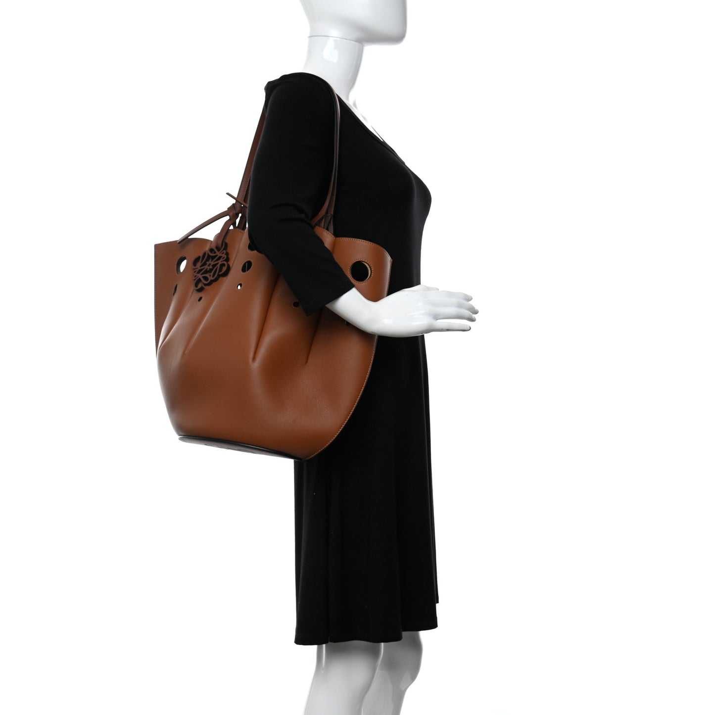 Calfskin Perforated Small Shell Tote Tan