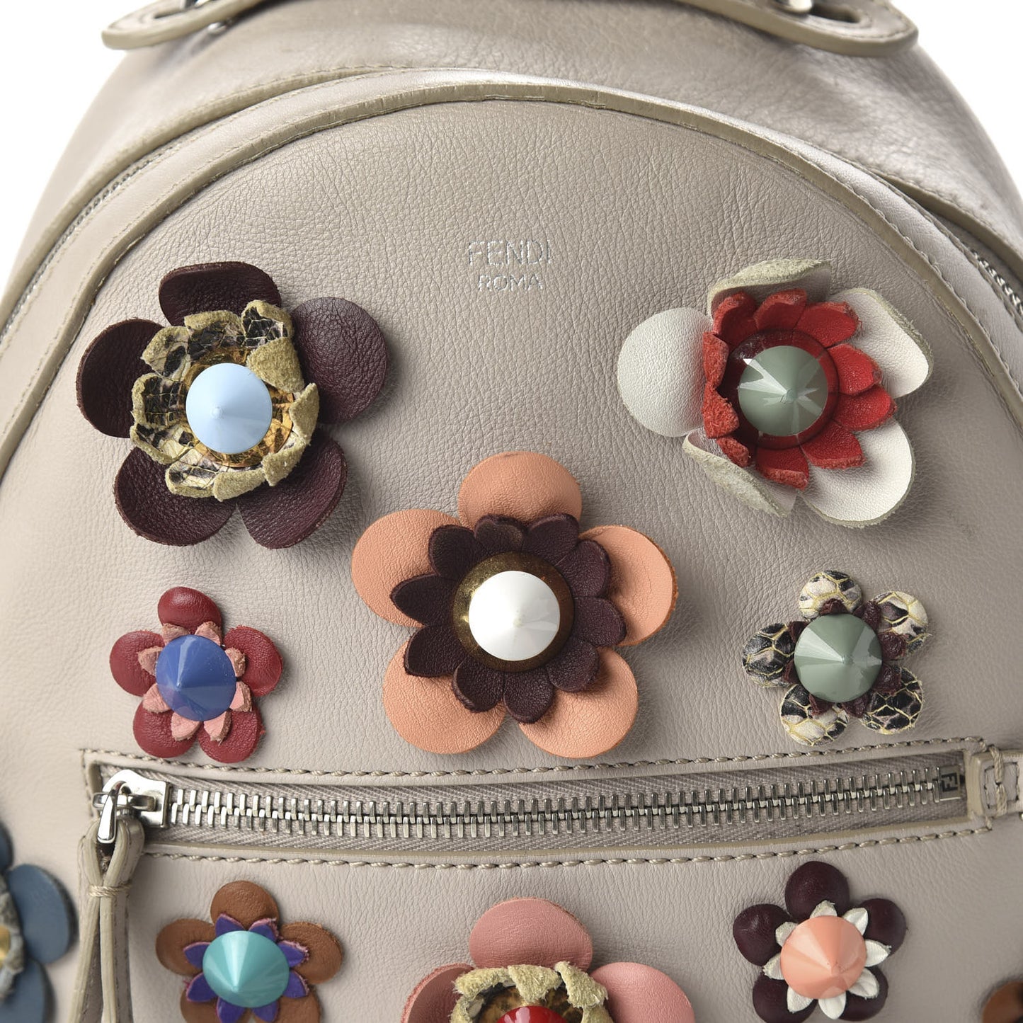 Vitello Dolce Flowerland Studded Mini Backpack Grigio Polvere Multicolor