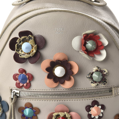 Fendi Vitello Dolce Flowerland Studded Mini Backpack Grigio Polvere Multicolor 9 of 13