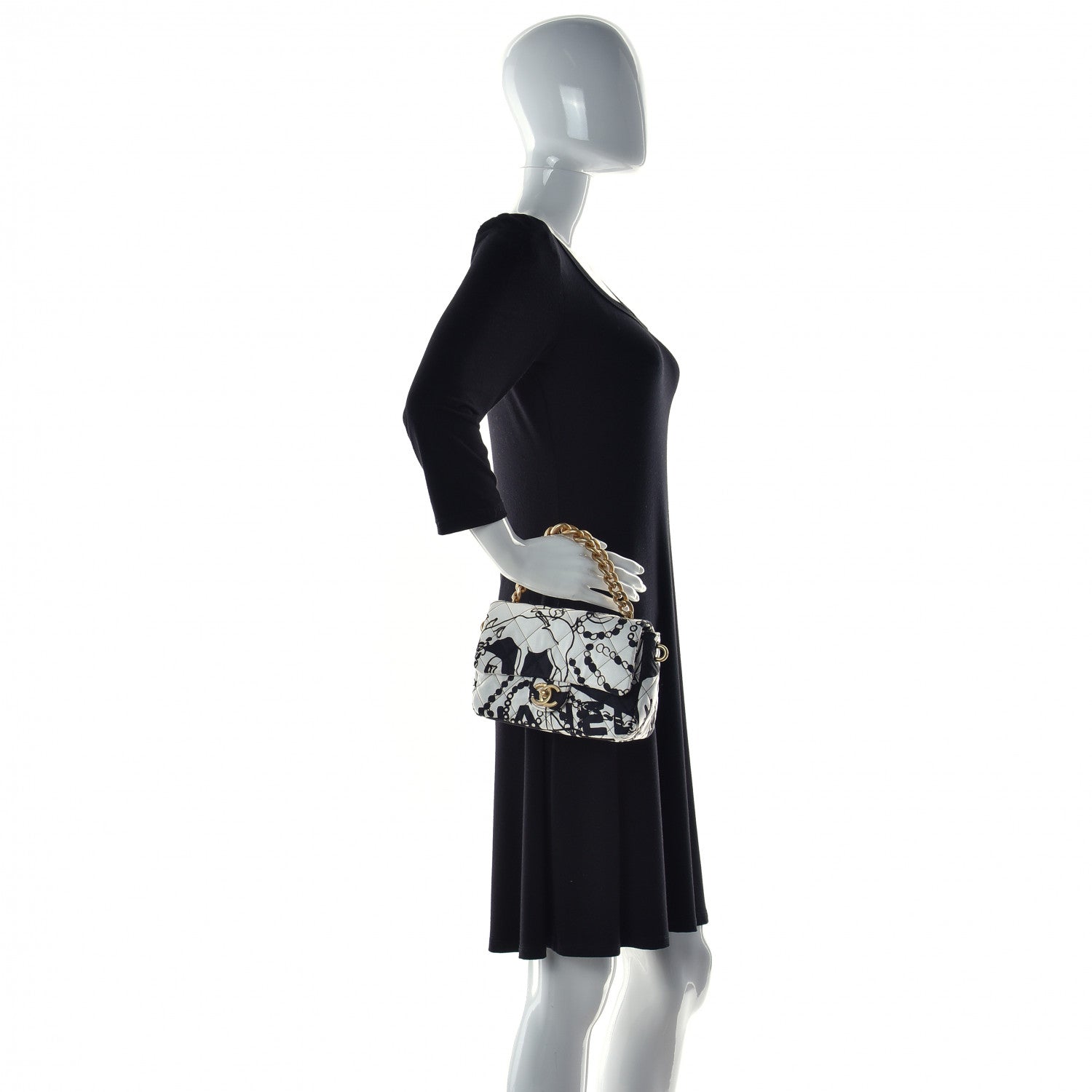 Chanel Canvas Printed Deer Coco Mini Single Flap White Black 5 of 14