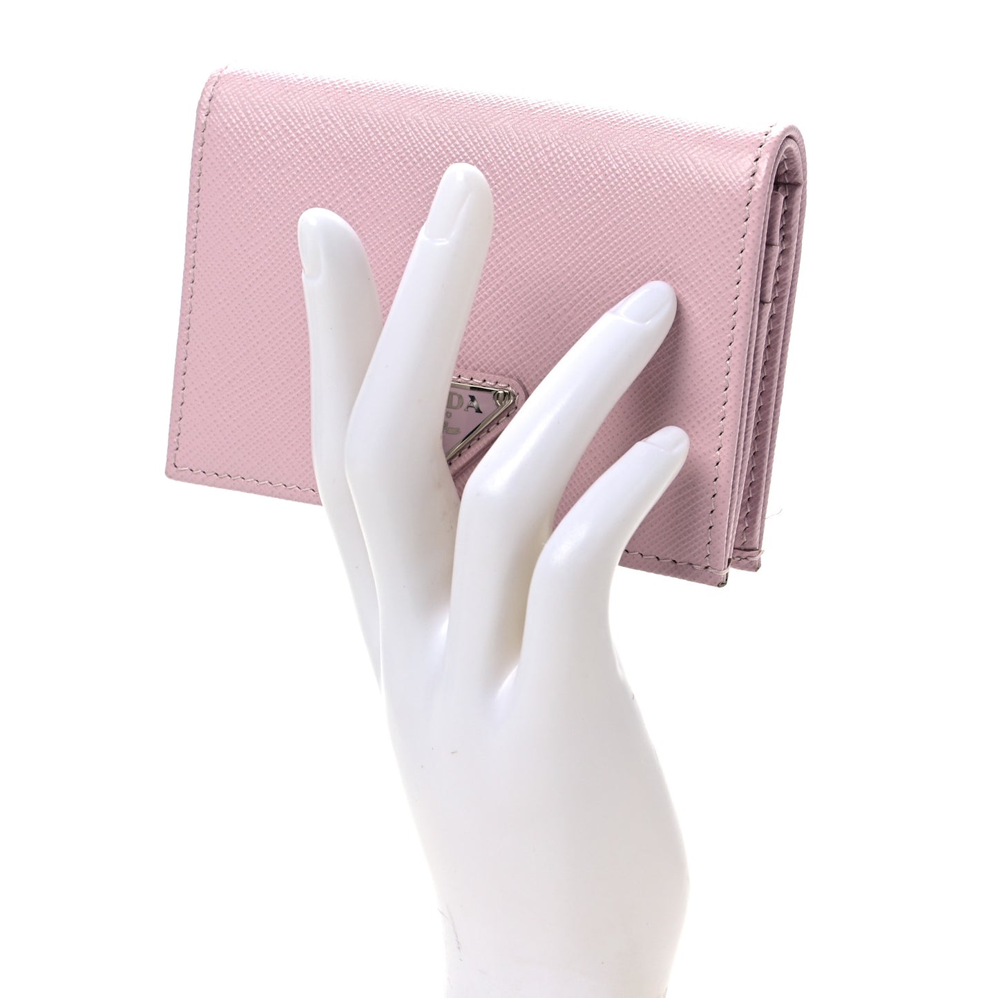 Saffiano Triangle Flap Compact Wallet Black Light Pink