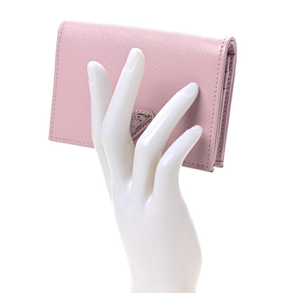 Prada Saffiano Triangle Flap Compact Wallet Black Light Pink 2 of 7