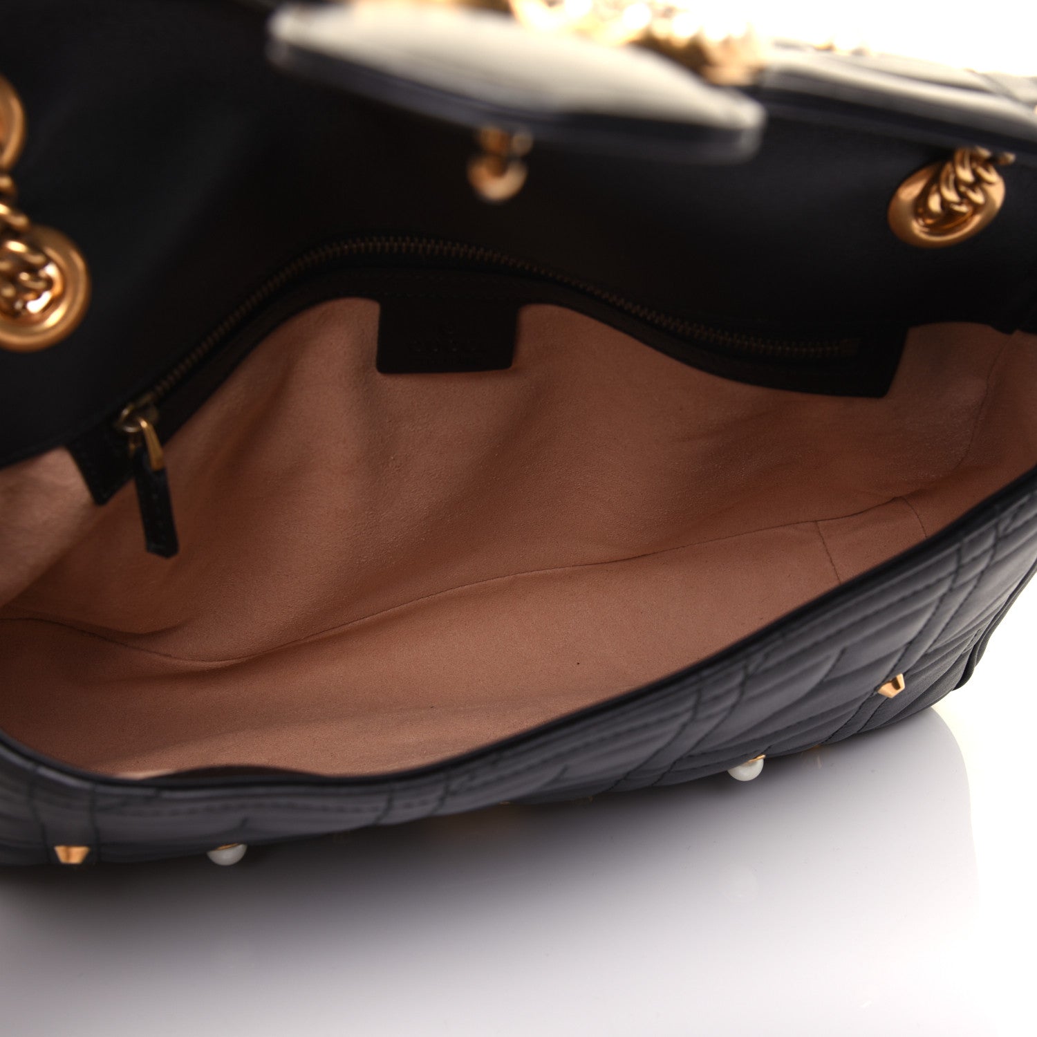 Gucci Calfskin Matelasse Studded Medium Pearly GG Marmont Shoulder Bag Black 5 of 15