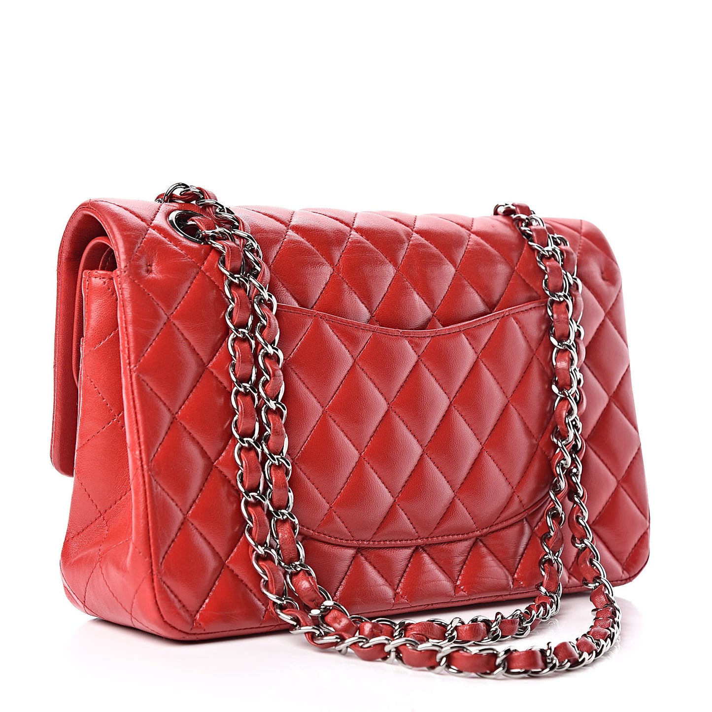 Lambskin Quilted Medium Double Flap Red