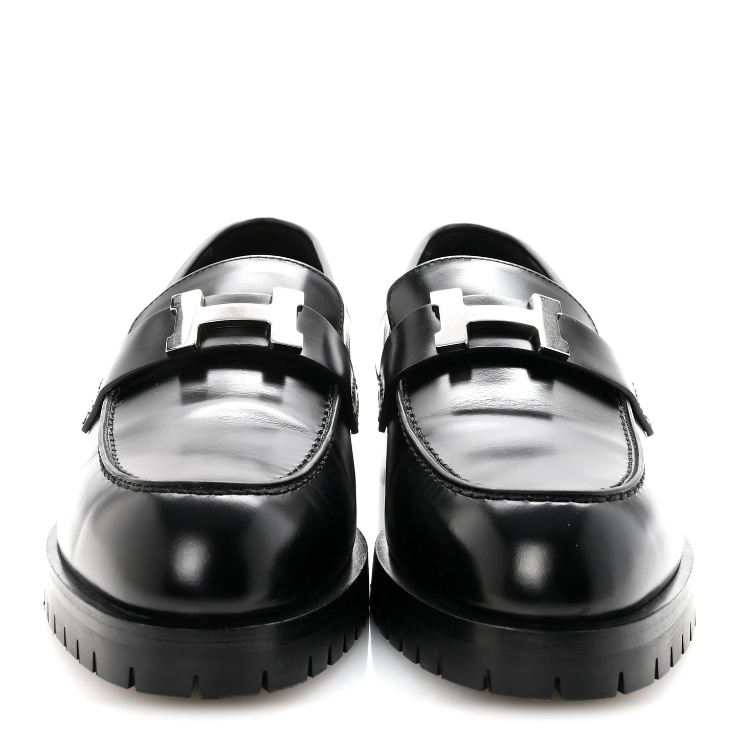 Glazed Calfskin Womens Faubourg Loafers 37 Black