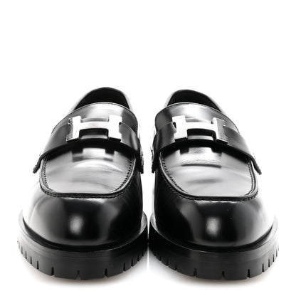 Hermes Glazed Calfskin Womens Faubourg Loafers 37 Black 3 of 9