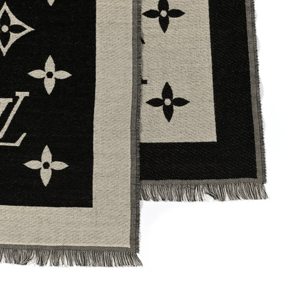 Louis Vuitton Silk Wool Monogram Miss LV Stole Black 4 of 5