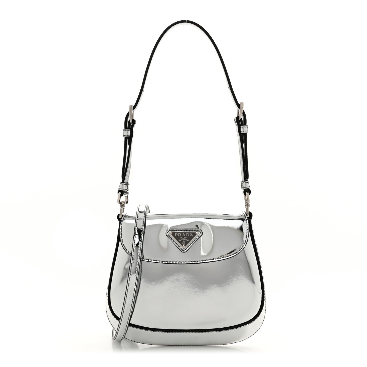 Spazzolato Mini Cleo Flap Adjustable Strap Shoulder Bag Silver