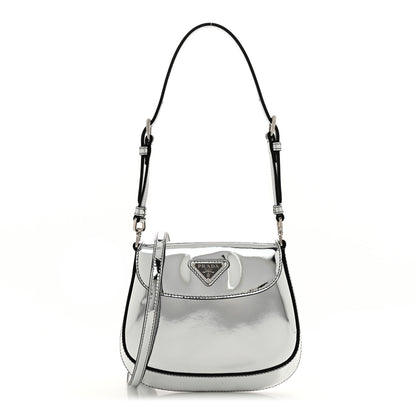 Prada Spazzolato Mini Cleo Flap Adjustable Strap Shoulder Bag Silver 1 of 10