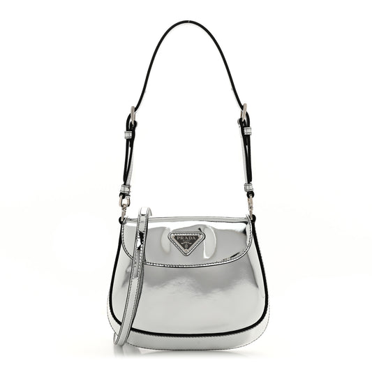 Spazzolato Mini Cleo Flap Adjustable Strap Shoulder Bag Silver