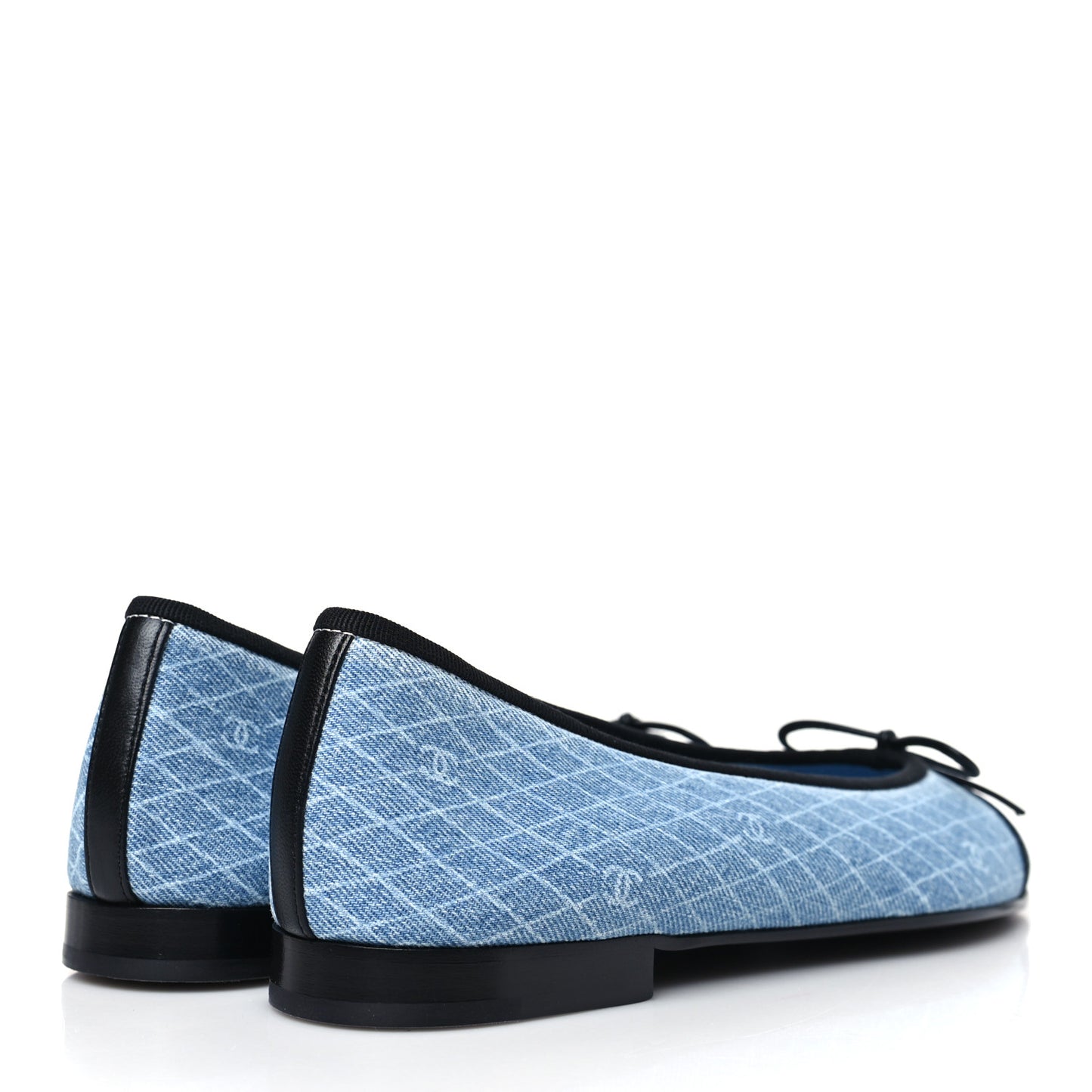 Denim Printed Quilt CC Cap Toe Ballerina Flats 38 Light Blue Dark Grey