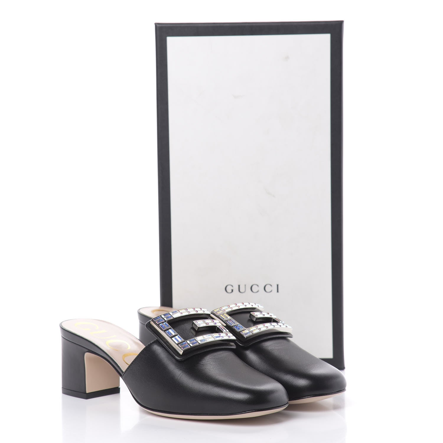 Gucci Malaga Kid Crystal Square G Madelyn Mules 36 Black 9 of 9