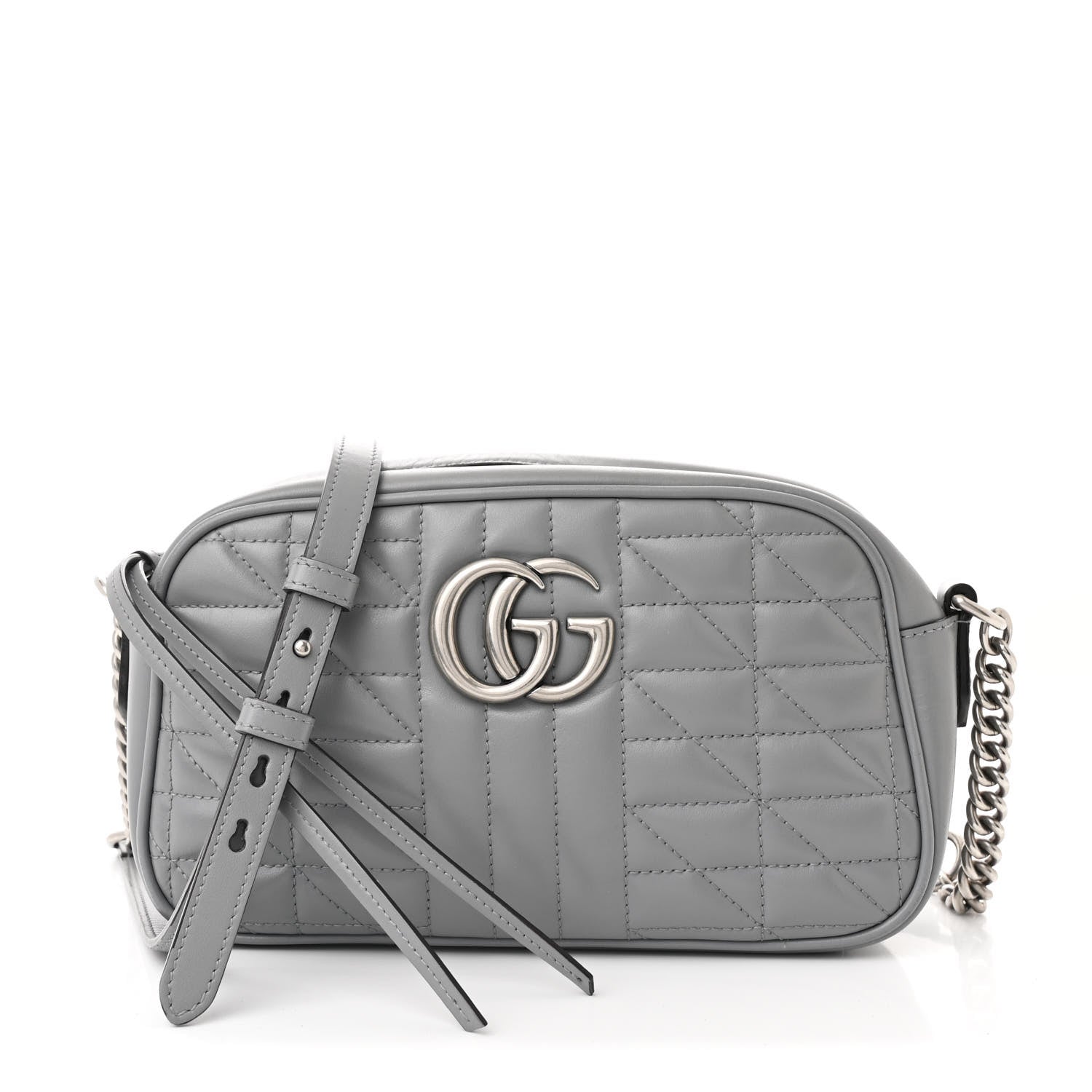 Gucci Calfskin Matelasse Aria Small GG Marmont Chain Shoulder Bag Deep Grey 1 of 10