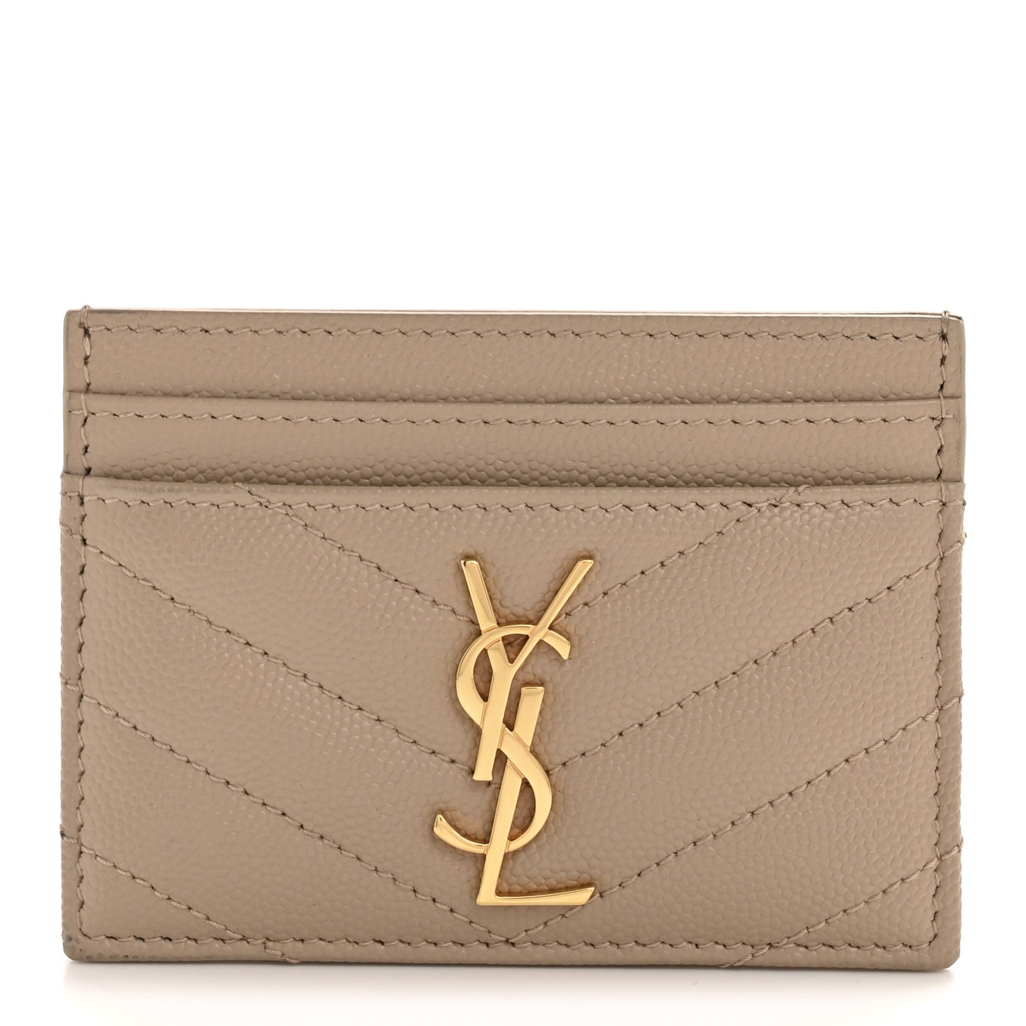 Grain De Poudre Matelasse Chevron Monogram Credit Card Case Dark Beige