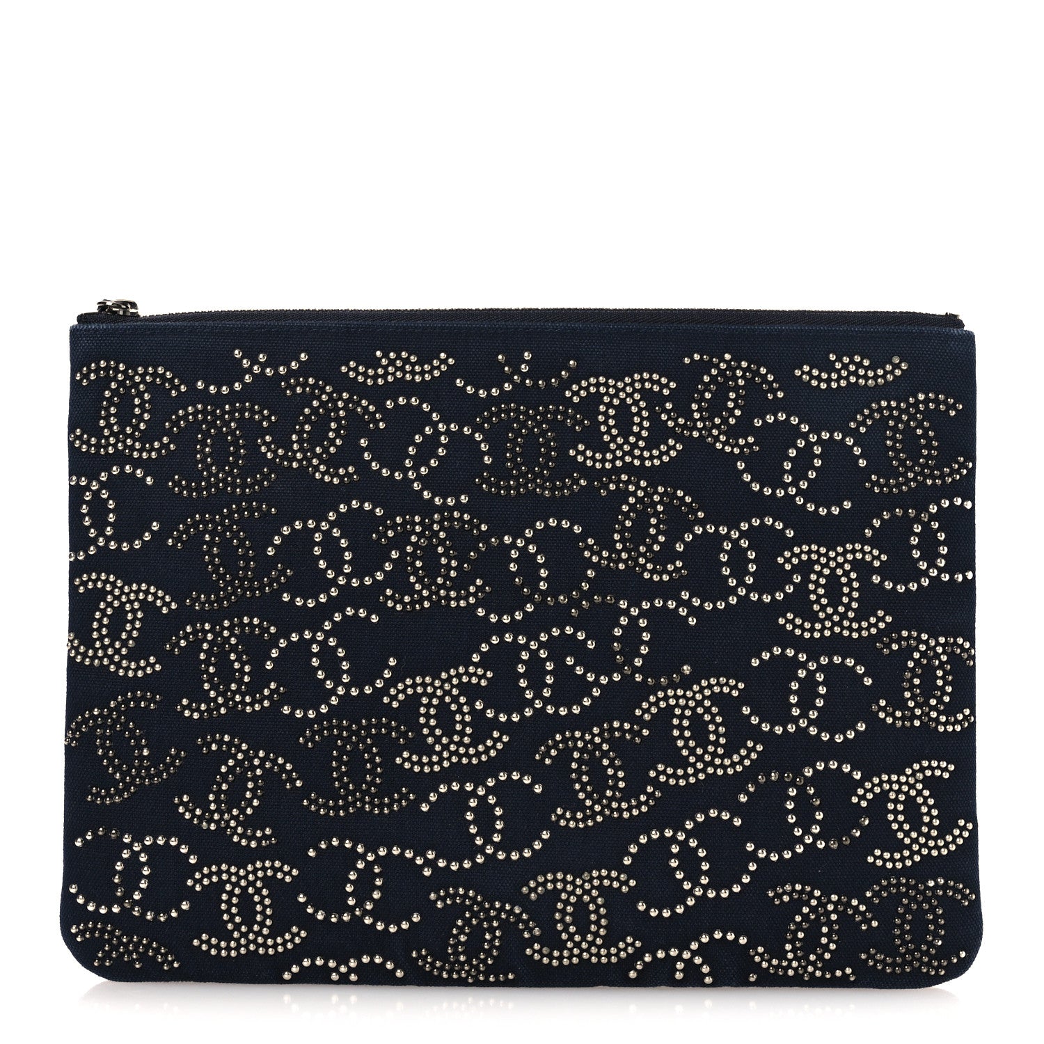Chanel Canvas Studded CC Medium Cosmetic Pouch Navy 1 of 12