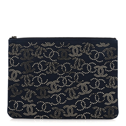 Chanel Canvas Studded CC Medium Cosmetic Pouch Navy 1 of 12