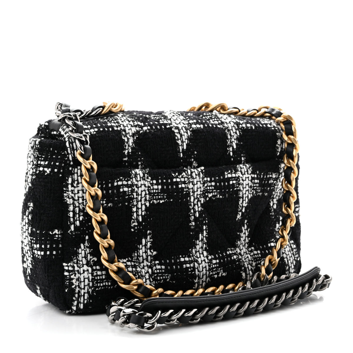 Chanel Tweed Quilted Medium Chanel 19 Flap Black White 3 of 11