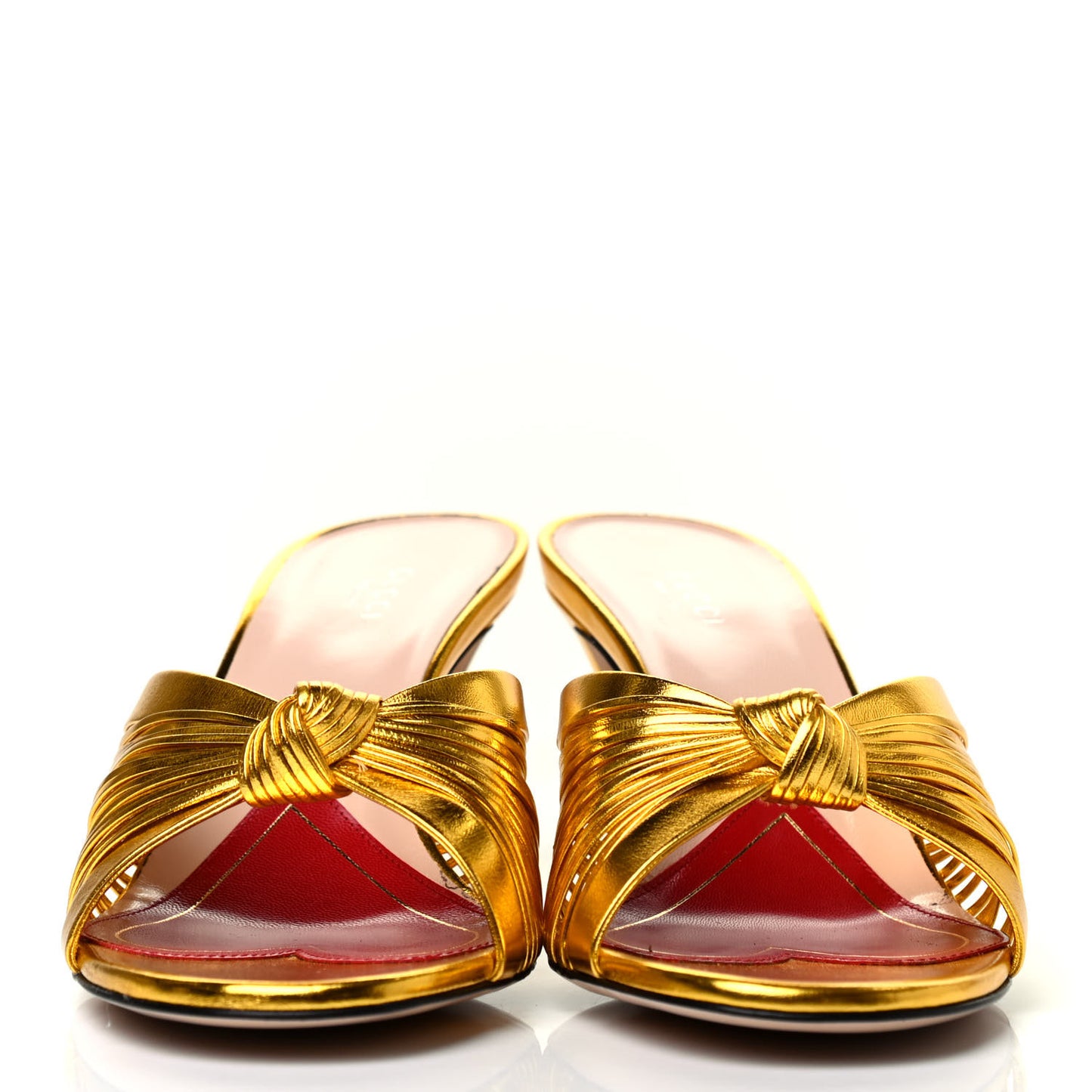 Metallic Nappa Crawford Knot Mid Heel Slide Sandals 41 Gold