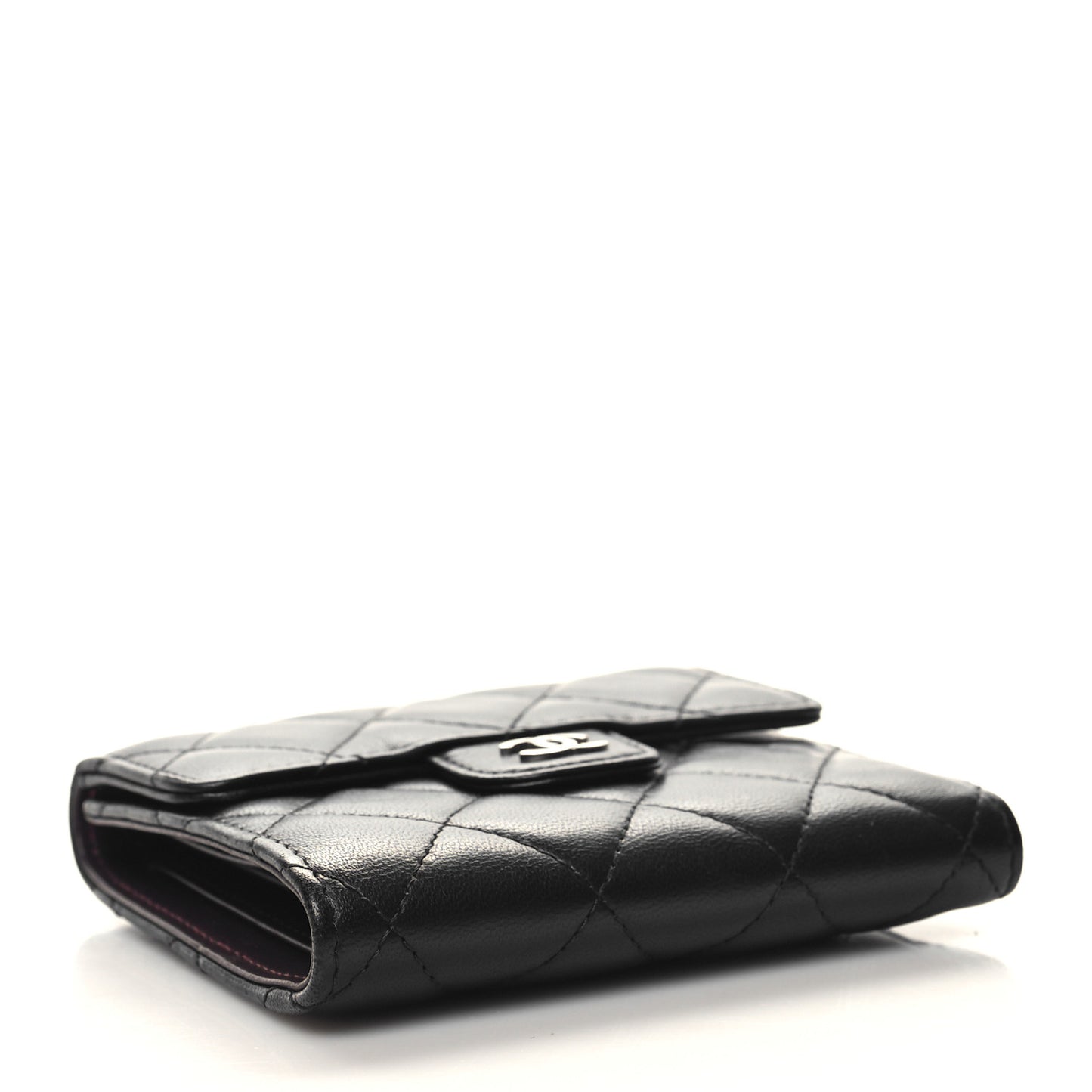 Lambskin Quilted Compact Flap Wallet Black