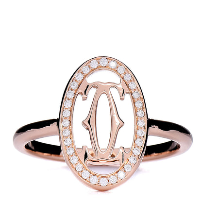 Cartier 18K Pink Gold Diamond Logo Double C Ring 55 7.25 1 of 7