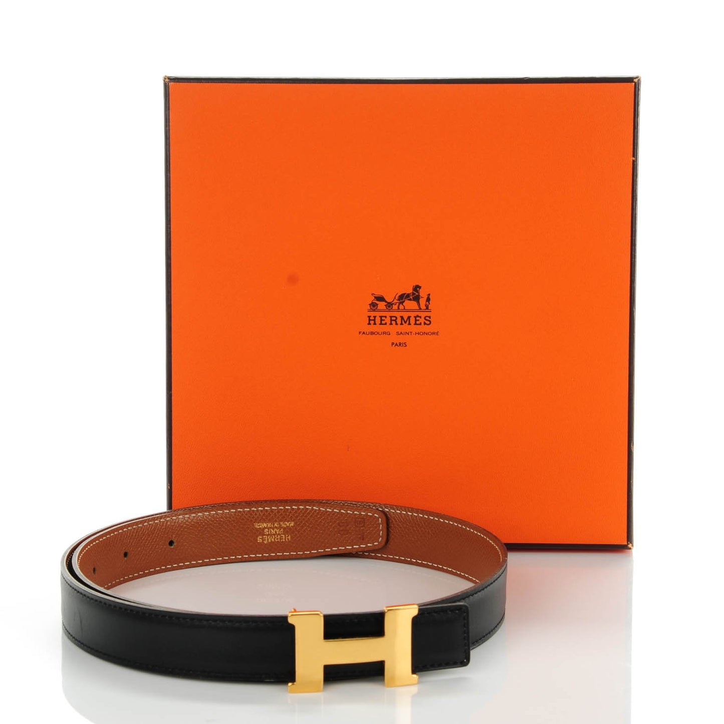Box Courchevel 24mm Constance H Belt 80 Black Gold