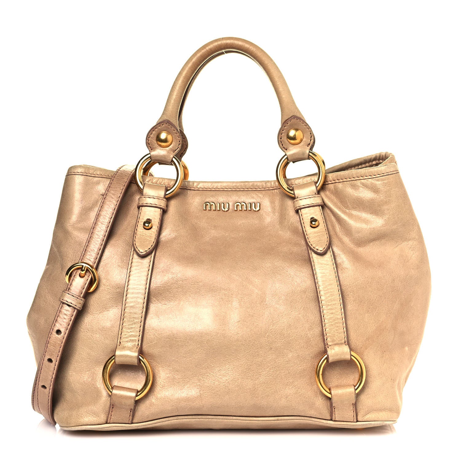 Miu Miu Vitello Shine Tote Beige 1 of 16