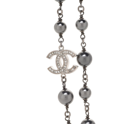 Chanel Crystal Pearl Beaded CC Long Necklace Ruthenium 4 of 6