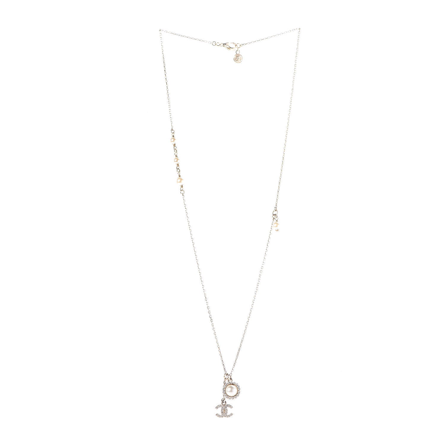 Chanel Pearl Crystal CC Necklace Gold 3 of 4