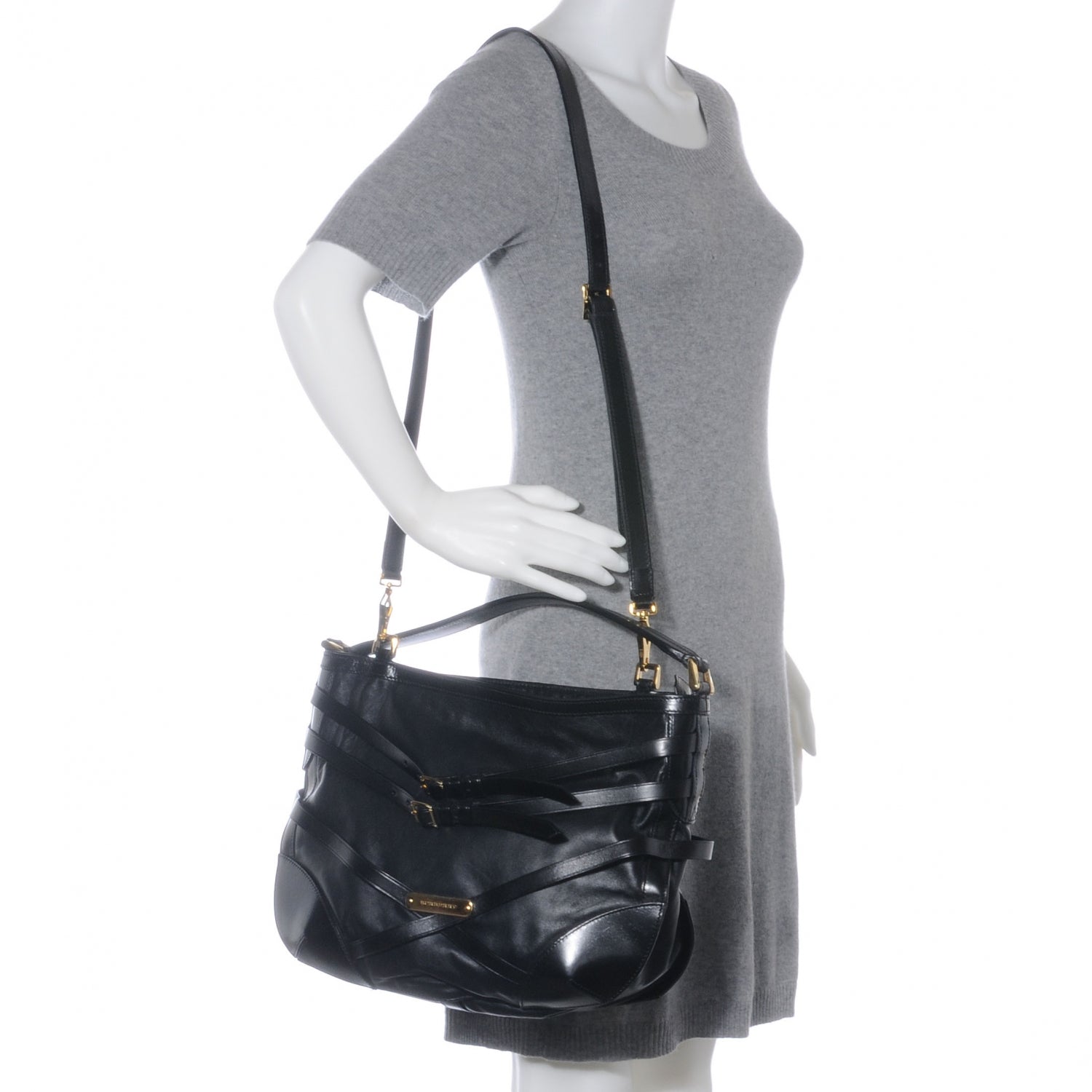 Burberry Lambskin Bridle Calfskin Small Dutton Hobo Black 2 of 9