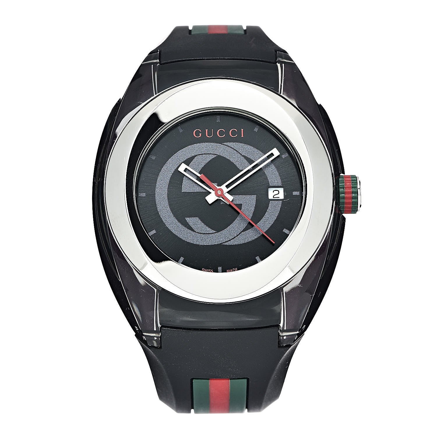 Gucci Stainless Steel Rubber 46mm Sync Web Quartz Watch Black 1 of 6