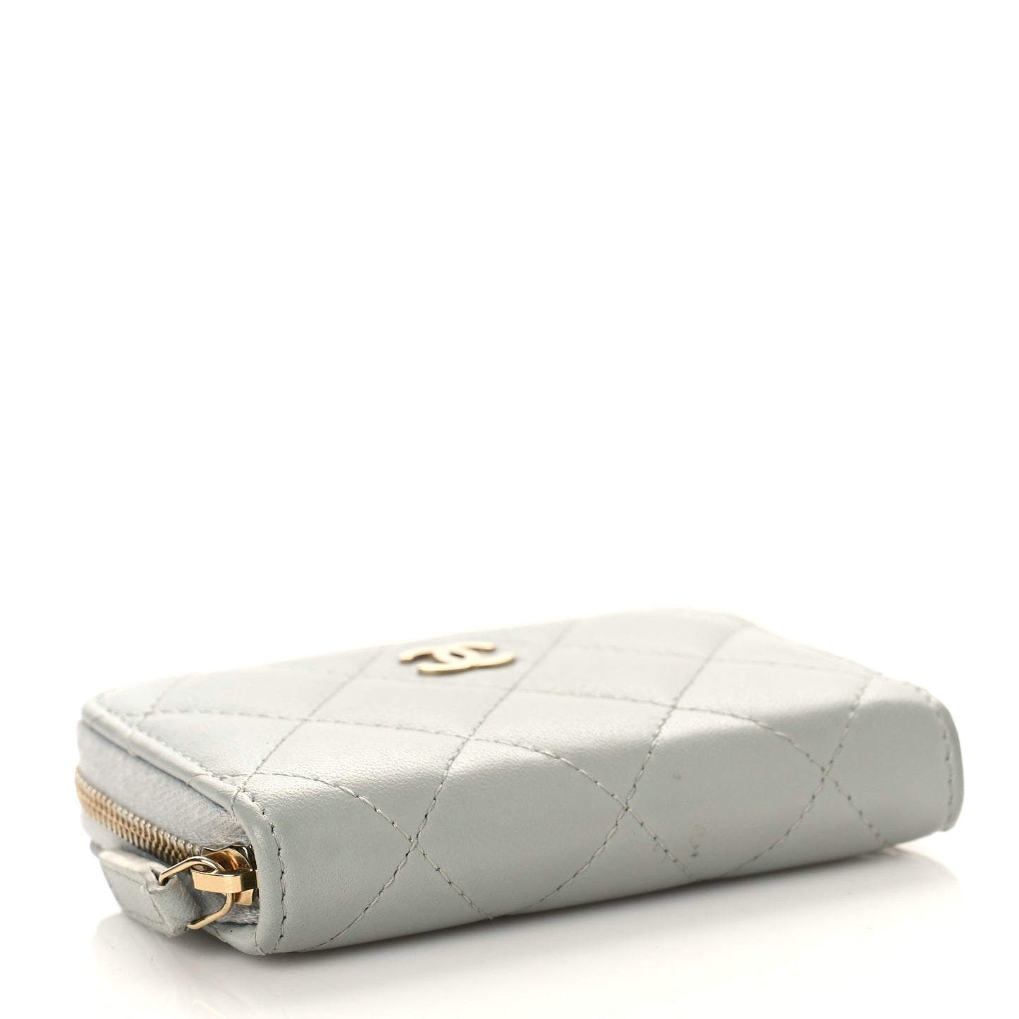 Lambskin Quilted Zip Around Coin Purse Wallet Grey