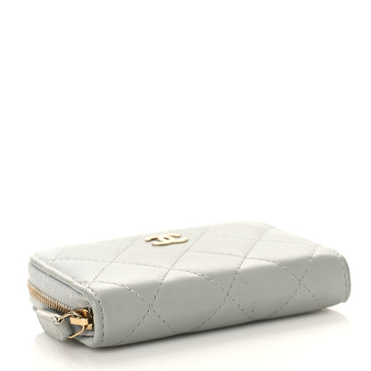 Chanel Lambskin Quilted Zip Around Coin Purse Wallet Grey 4 of 13