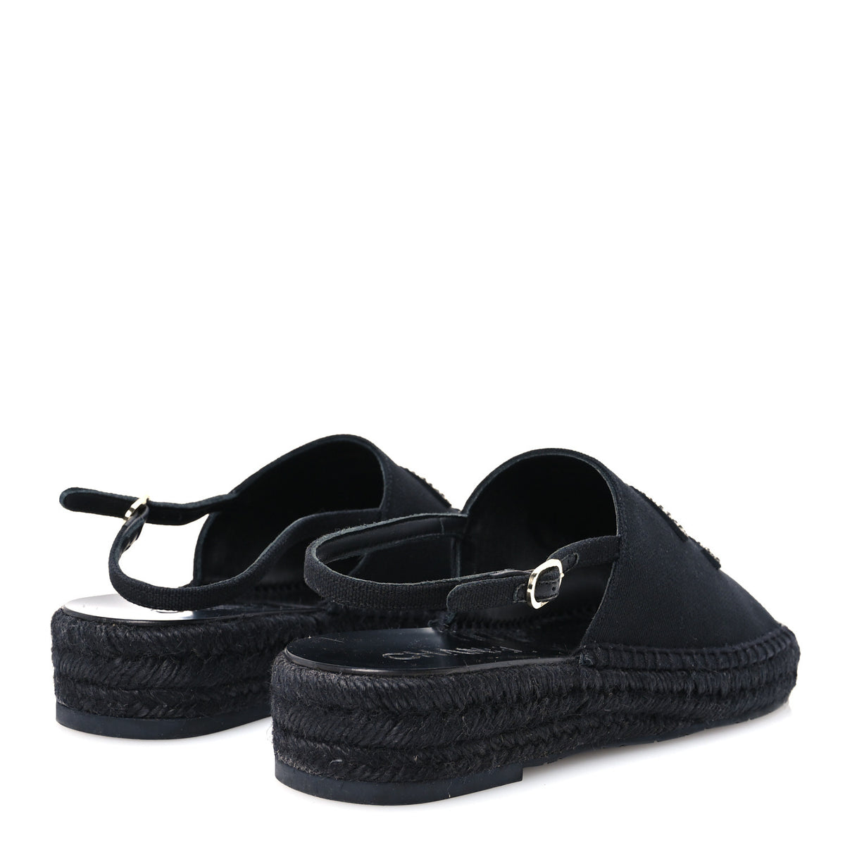 Canvas Strass CC Espadrille Slingback Sandals 38 Black