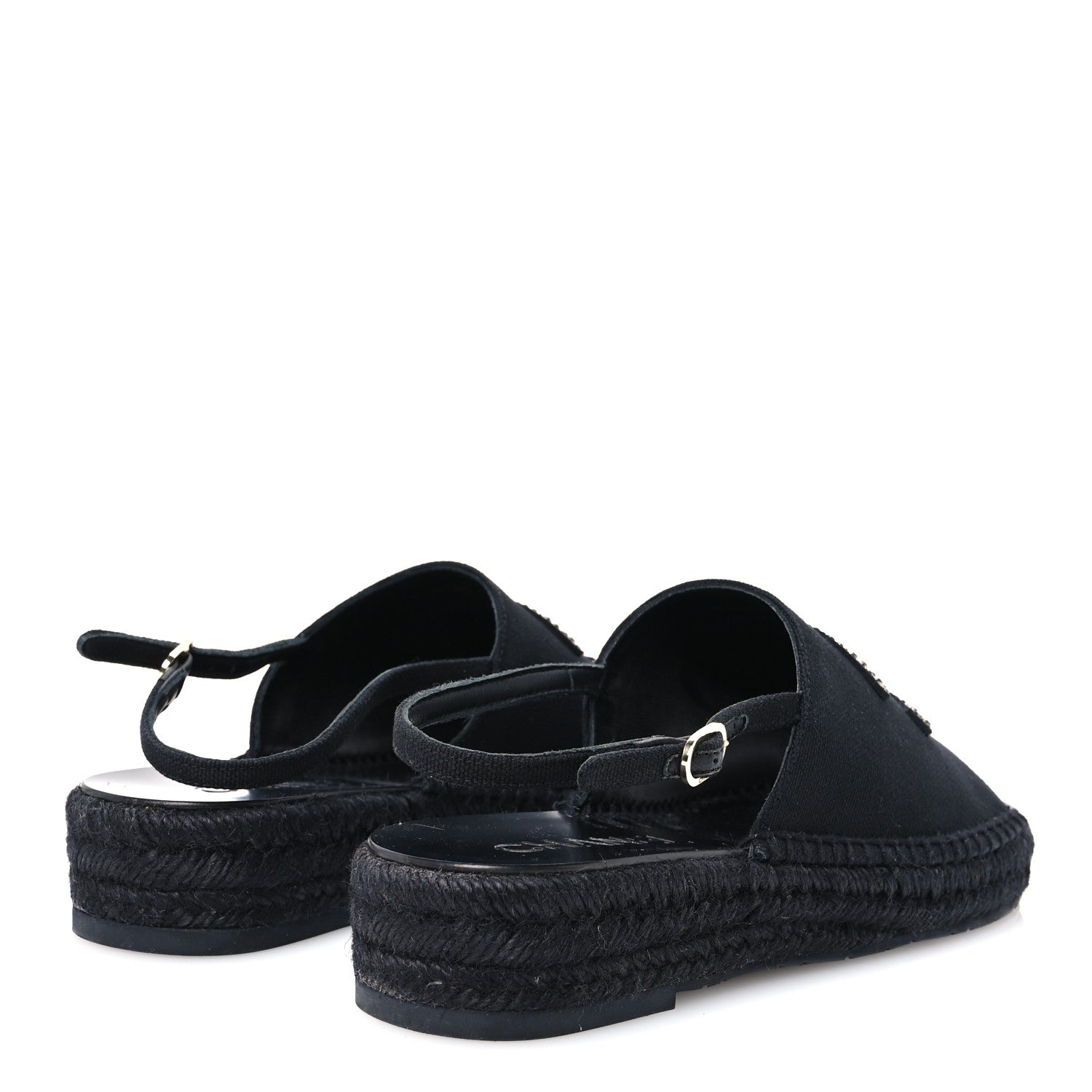 Chanel Canvas Strass CC Espadrille Slingback Sandals 38 Black 5 of 9