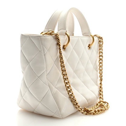 Chanel Lambskin Quilted Small Top Handle Shopping Bag White 2 of 8