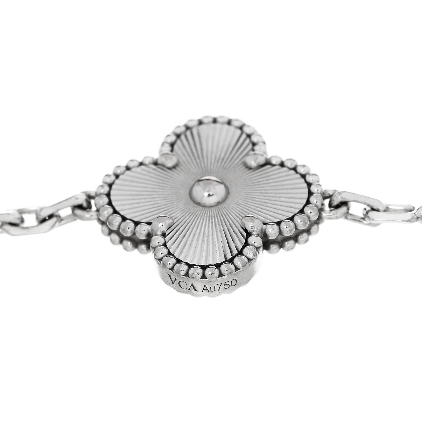18K White Gold 5 Motifs Guilloche Vintage Alhambra Bracelet