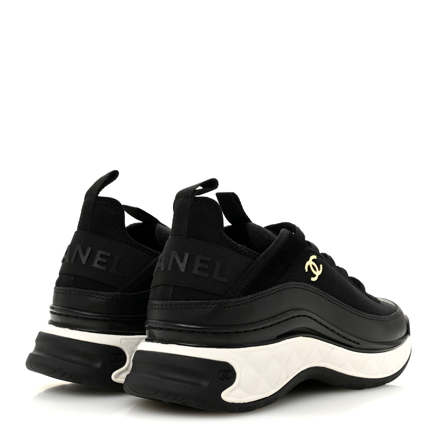 Velvet Calfskin Mixed Fibers CC Sneakers 37.5 Black