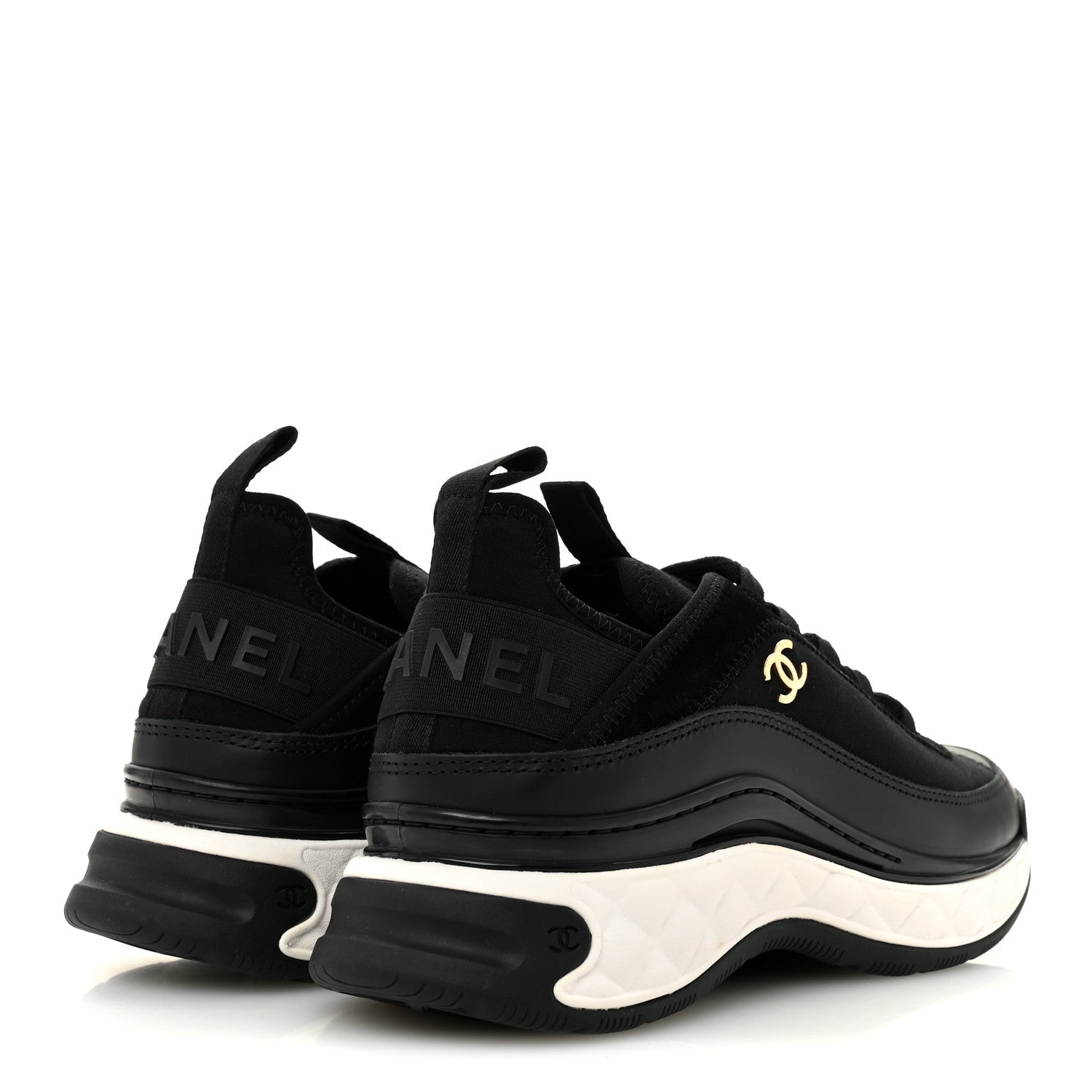 Chanel Velvet Calfskin Mixed Fibers CC Sneakers 37.5 Black 5 of 10