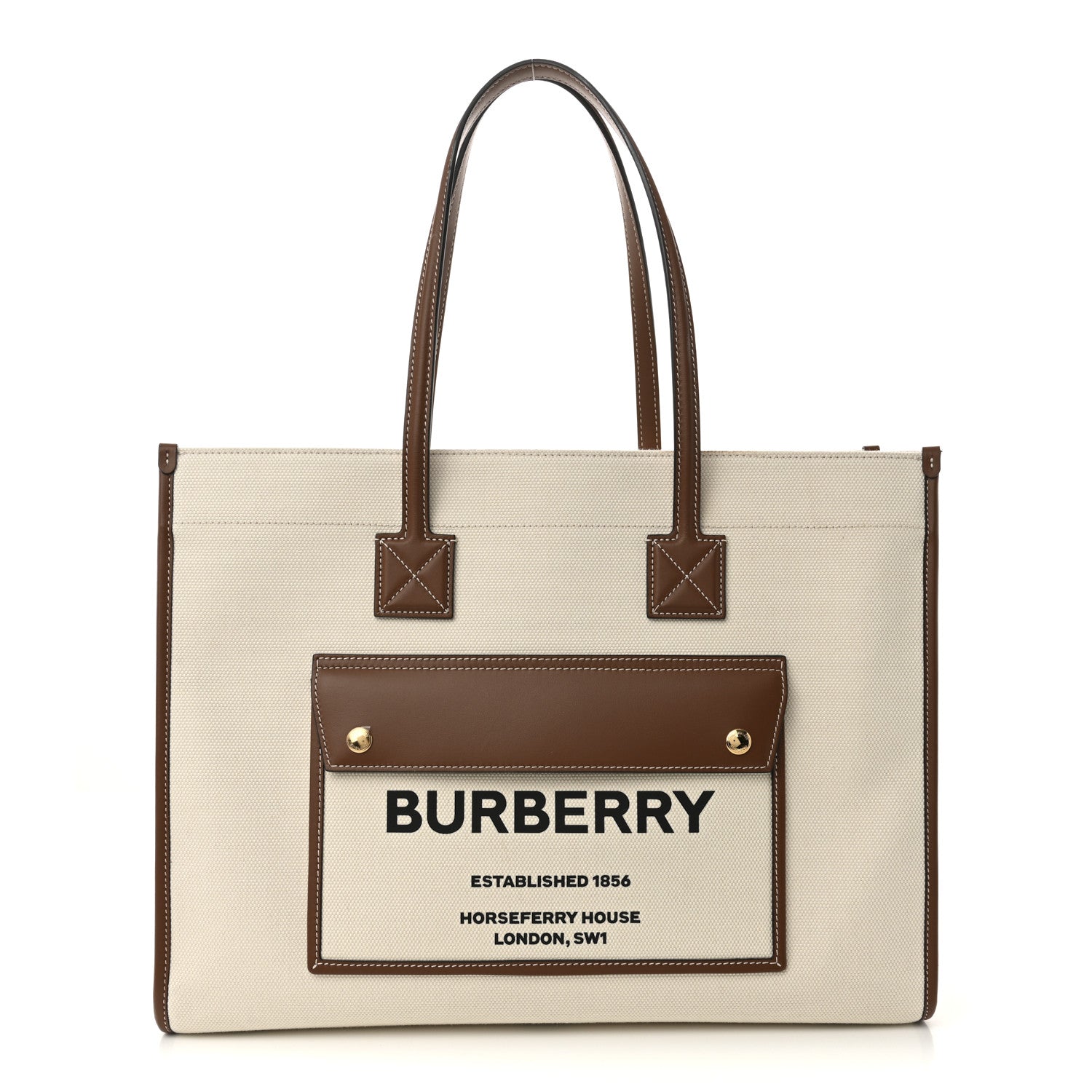 Burberry Canvas Smooth Calfskin Medium Two Tone Freya Tote Natural Tan 1 of 10
