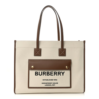 Burberry Canvas Smooth Calfskin Medium Two Tone Freya Tote Natural Tan 1 of 10