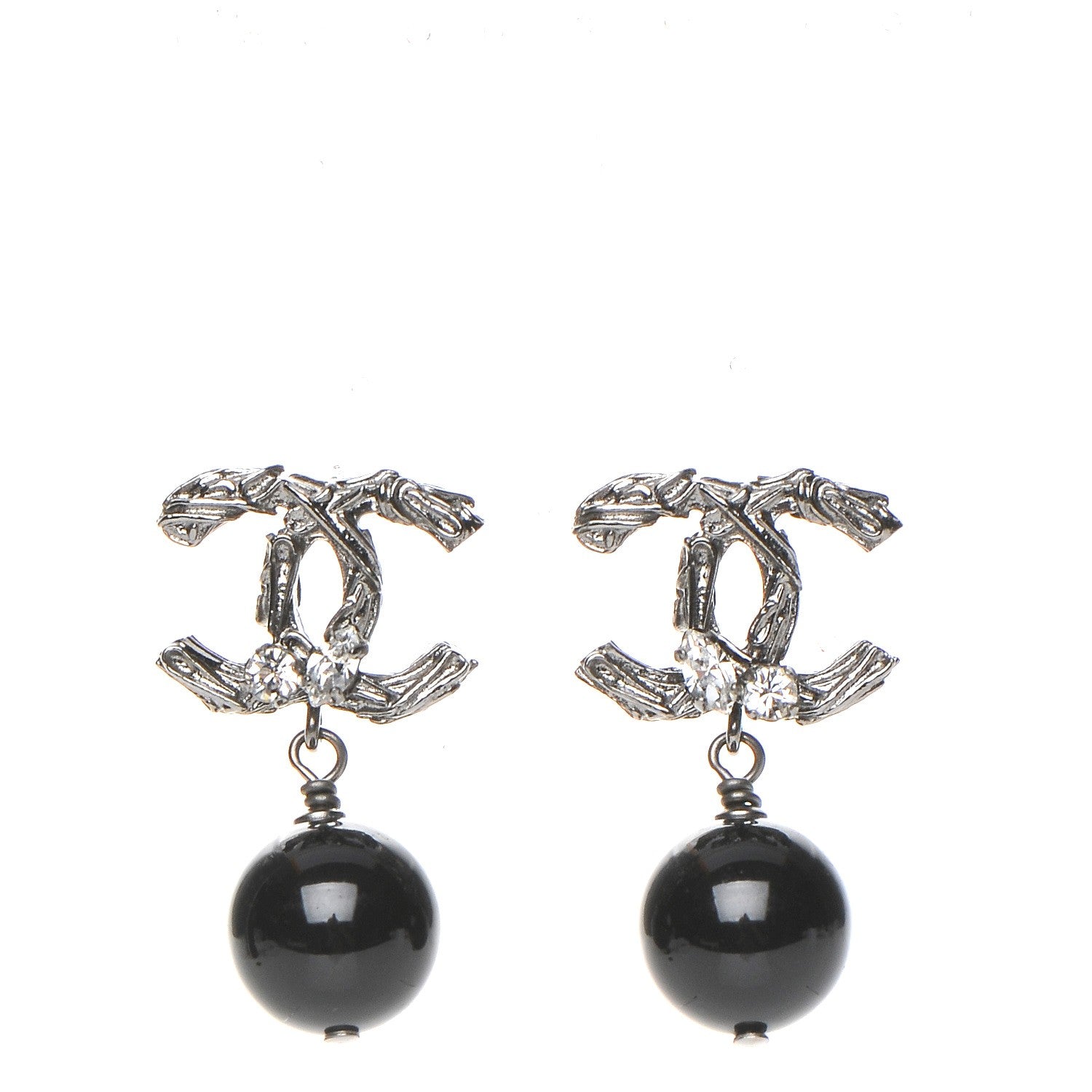 Chanel Crystal Bead CC Drop Earrings Ruthenium Black 1 of 4