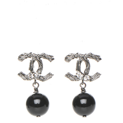 Chanel Crystal Bead CC Drop Earrings Ruthenium Black 1 of 4