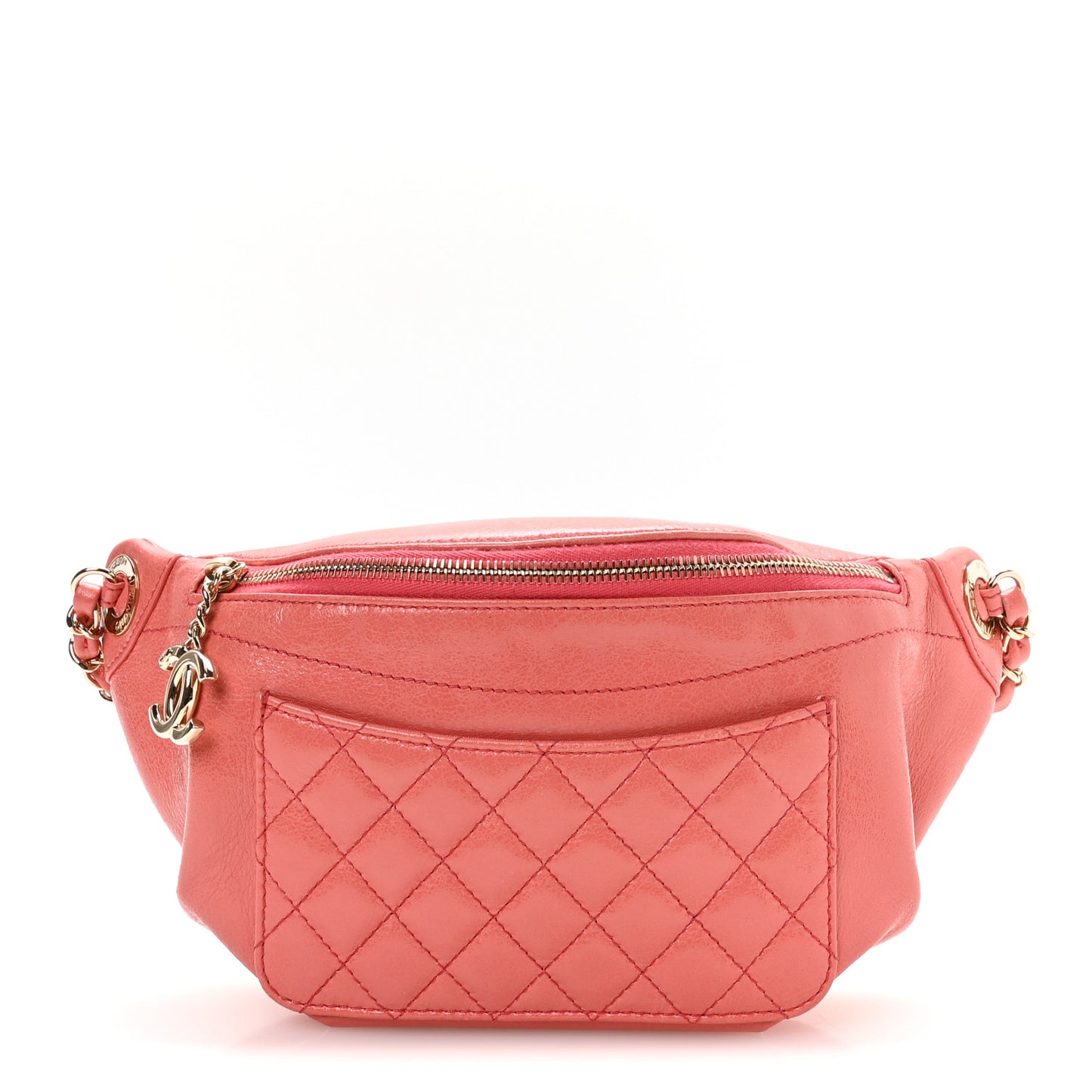 Crumpled Glazed Lambskin Quilted Waist Bag Fanny Pack Pink