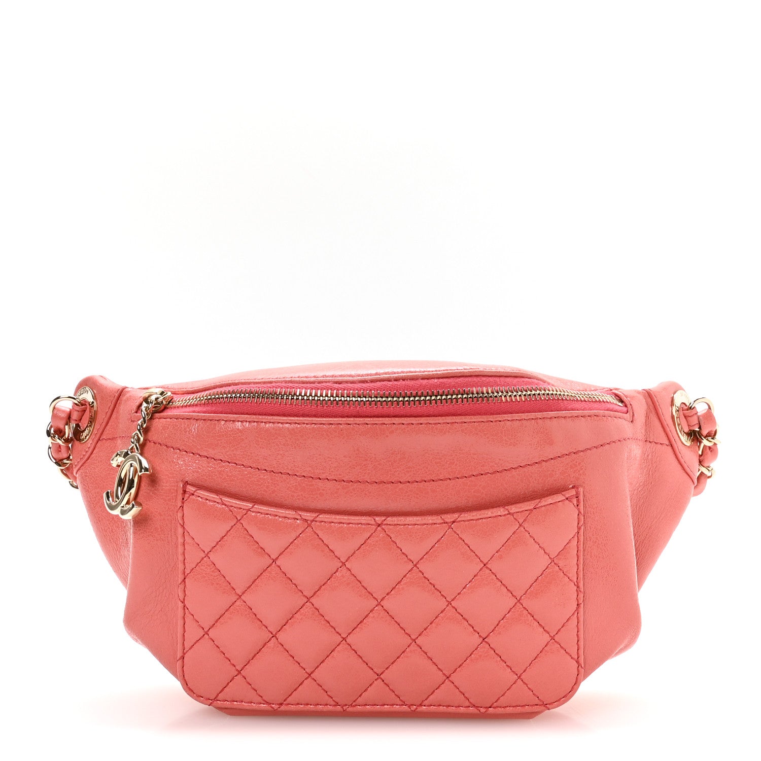 Chanel Crumpled Glazed Lambskin Quilted Waist Bag Fanny Pack Pink 1 of 10