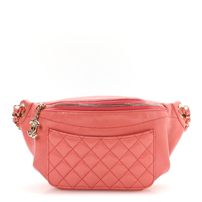 Chanel Crumpled Glazed Lambskin Quilted Waist Bag Fanny Pack Pink 1 of 10