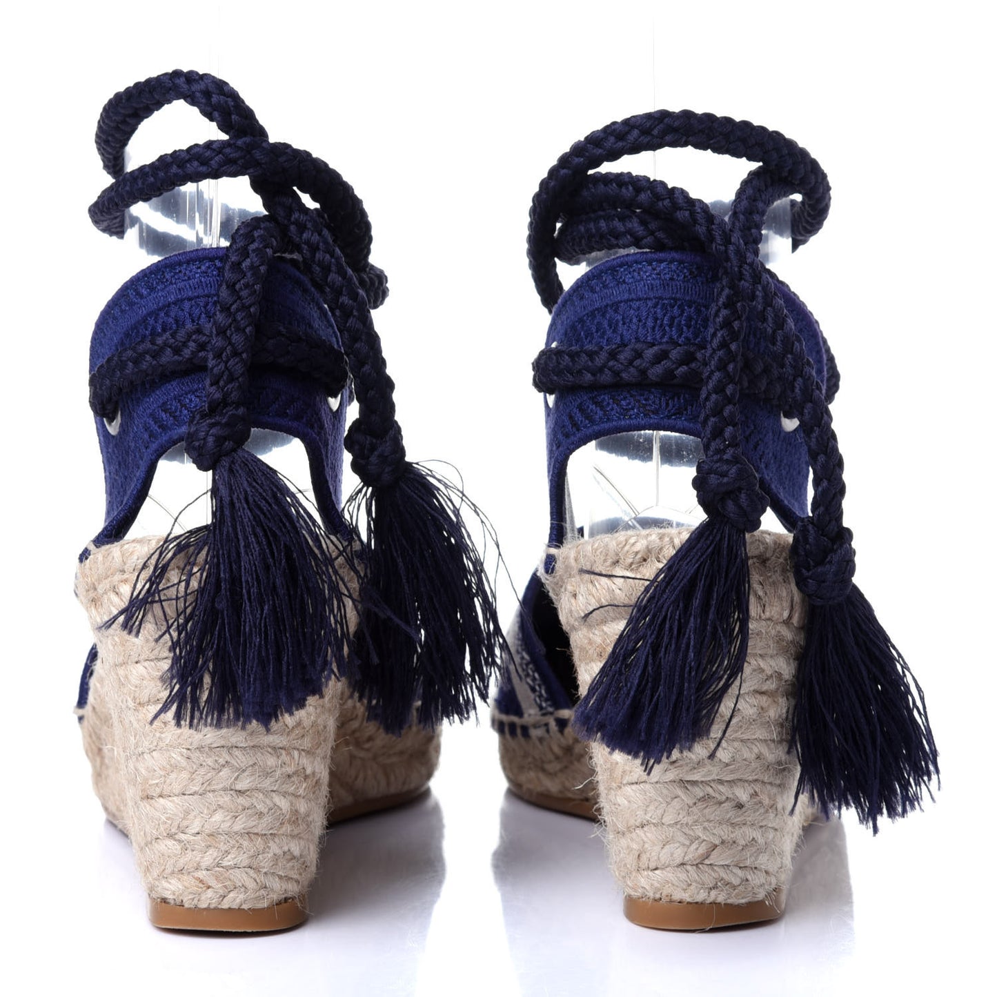 Canvas Embroidered Granville Ankle Tie Espadrille Wedges 36.5 Indigo Blue