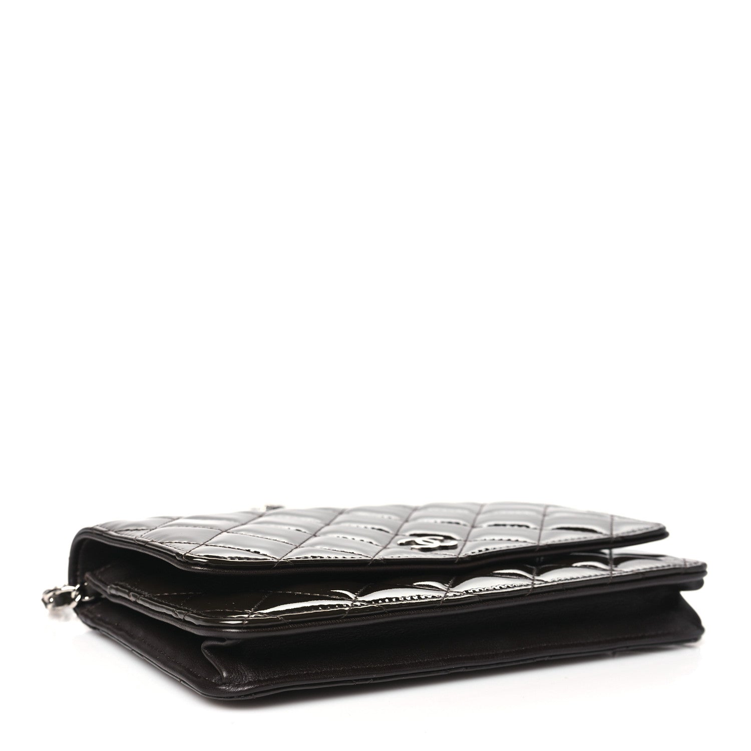 Chanel Patent Quilted Wallet On Chain WOC Dark Brown 4 of 12