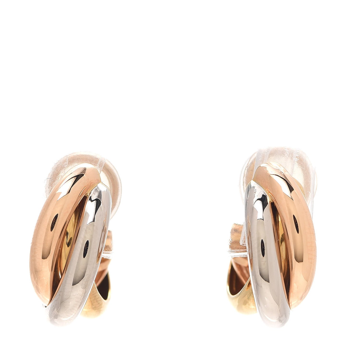 18K Pink Yellow White Gold 7.5mm Trinity Clip-On Earrings