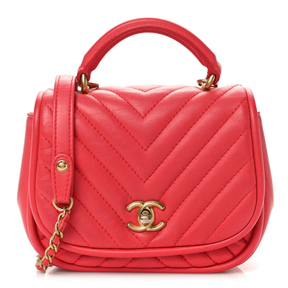 Chanel Lambskin Reverse Chevron Quilted Mini Round Top Handle Flap Bright Pink 1 of 9